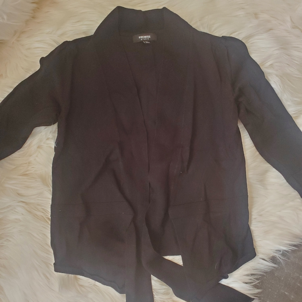 Premise Studio Mid Length Sleeved Cardigan with Tie Detail